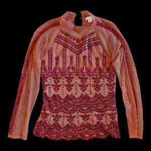 ✨SUNDANCE SHEER SEQUIN BEADED EMBROIDERED MESH HIGH-NECK TOP – Boho Glam ✨